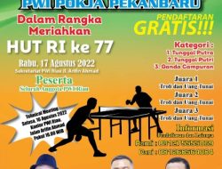 Meriahkan HUT RI, PWI Pokja Pekanbaru Gelar Turnamen Ping Pong